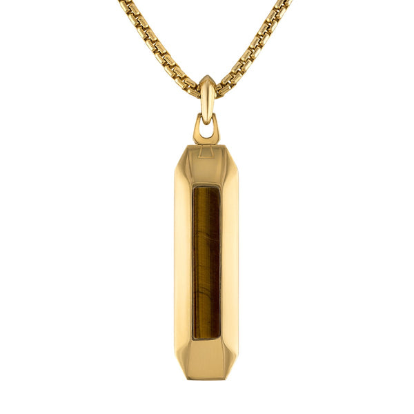 Bulova Yellow Stainless Steel and Tiger Eye 26-inch Pendant