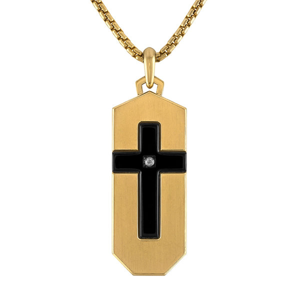 Bulova Yellow Stainless Steel and Diamond Accent Cross Pendant