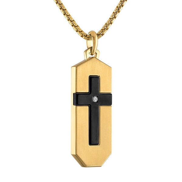 Bulova Yellow Stainless Steel and Diamond Accent Cross Pendant