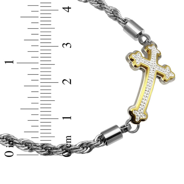 Two-Tone Stainless Steel and Cubic Zirconia 8.75-inch Cross Bracelet