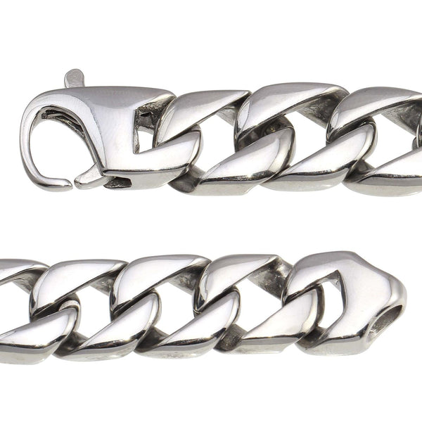 Stainless Steel 8.75-inch 15MM Curb Bracelet