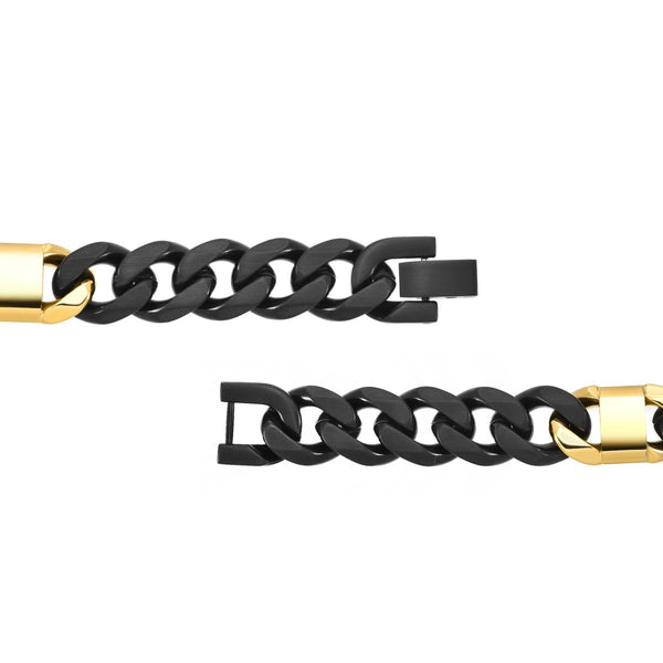 Titán by Adrian Gonzalez Collection 8.5-Inch Black and Yellow Stainless Steel Bracelet