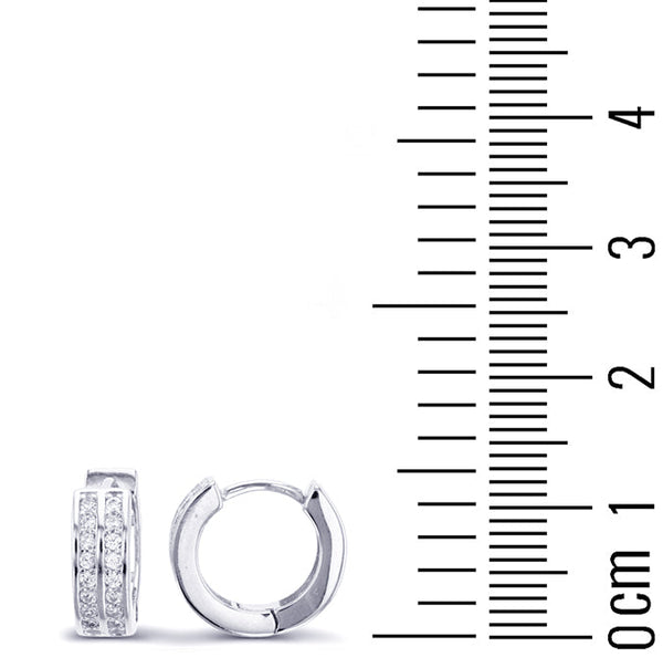 Luxe Layers Rhodium Plated Sterling Silver Round Cubic Zirconia 4X12MM Huggie Hoop Earrings