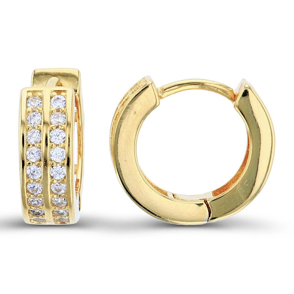 Luxe Layers 14KT Yellow Gold Plated Sterling Silver Round Cubic Zirconia 4X12MM Huggie Hoop Earrings