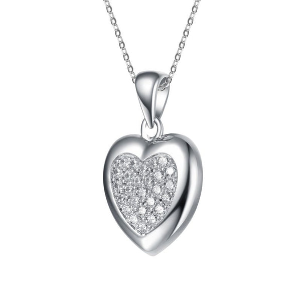 Sterling Silver Cubic Zirconia 21X14MM 18-inch Heart Pendant