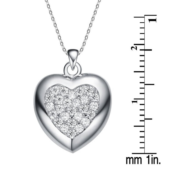 Sterling Silver Cubic Zirconia 21X14MM 18-inch Heart Pendant