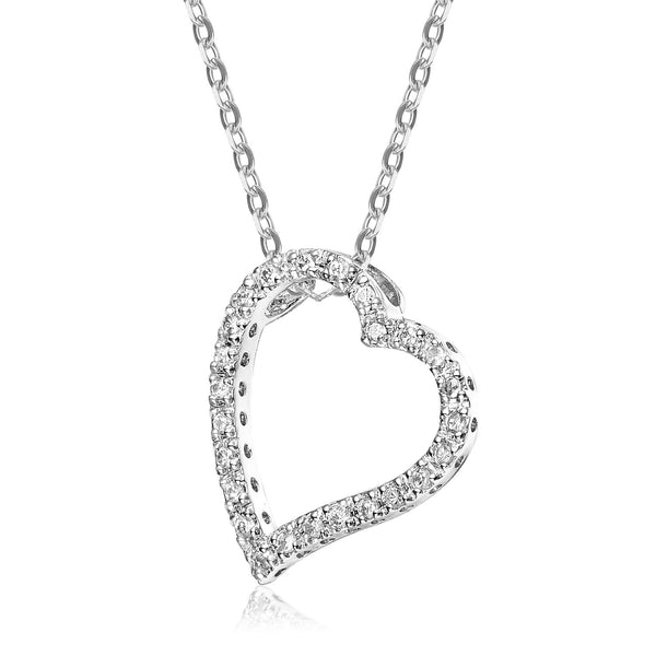 Sterling Silver Cubic Zirconia 22X24MM 18-inch Heart Pendant