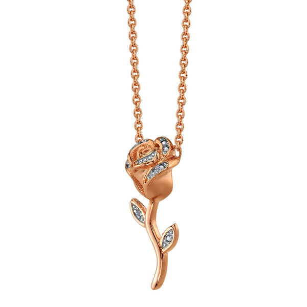 Rose Gold Plated Rose Flower Sterling Silver Cubic Zirconia Pendant