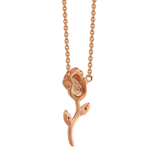 Rose Gold Plated Rose Flower Sterling Silver Cubic Zirconia Pendant