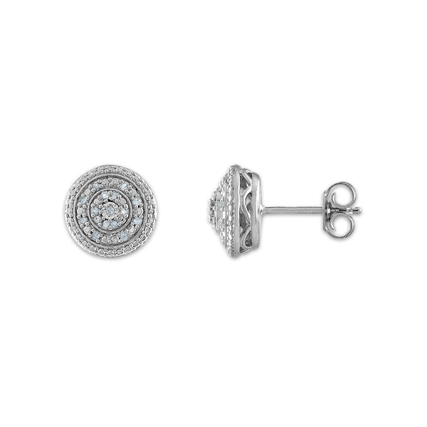 Sterling Silver 1/10 CTW Diamond Cluster Stud Earrings