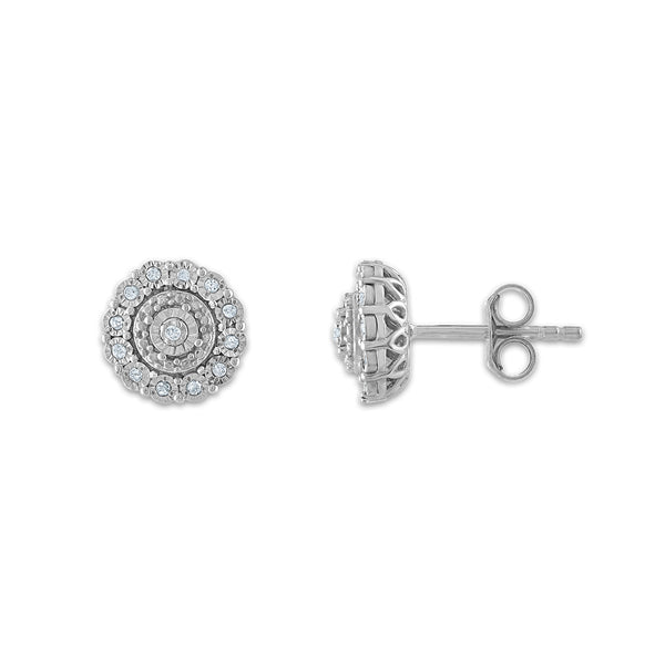 Sterling Silver 1/10 CTW Diamond Cluster Stud Earrings