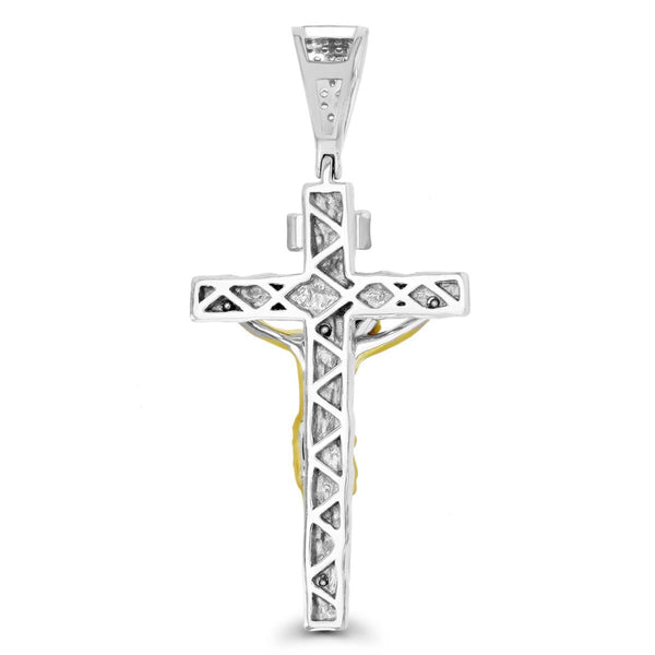 Luxe Layers Gold Plated Sterling Silver Cubic Zirconia 25X53MM Crucifix Cross Pendant. Chain Not Included