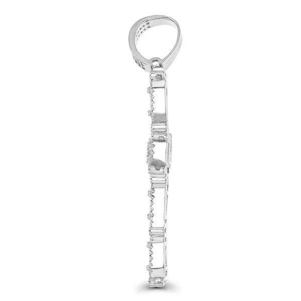 Luxe Layers Sterling Silver Baguette Cubic Zirconia 58X32MM Cross Pendant. Chain Not Included