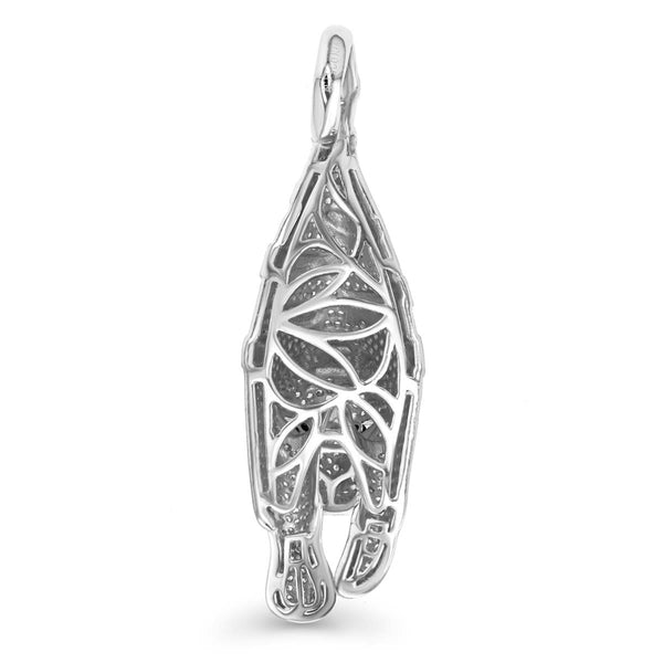 Luxe Layers Sterling Silver Cubic Zirconia 63X19MM Black Enamel Tiger Pendant. Chain Not Included