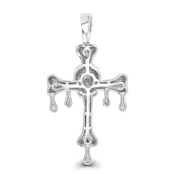 Luxe Layers Sterling Silver Cubic Zirconia 76X39MM Cross With Drips & Skull Pendant. Chain Not Included