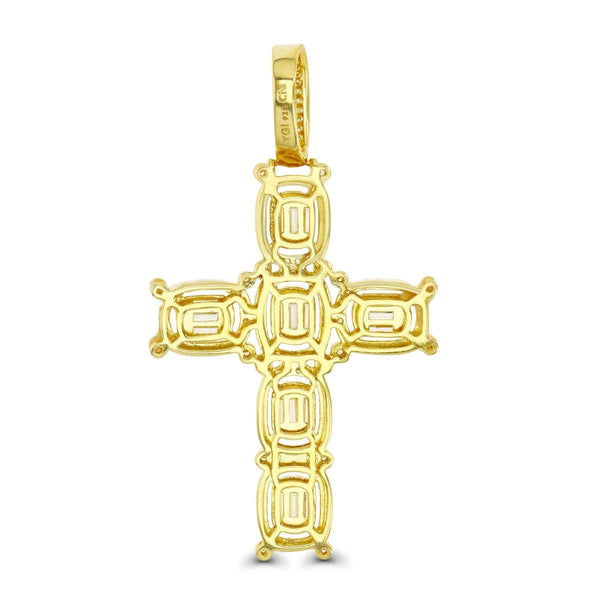 Luxe Layers 14KT Yellow Gold Plated Sterling Silver Baguette Cubic Zirconia 58X32MM Cross Pendant. Chain Not Included