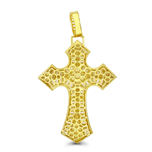 Luxe Layers 14KT Yellow Gold Plated Sterling Silver Cubic Zirconia 65X38MM Cross Pendant. Chain Not Included