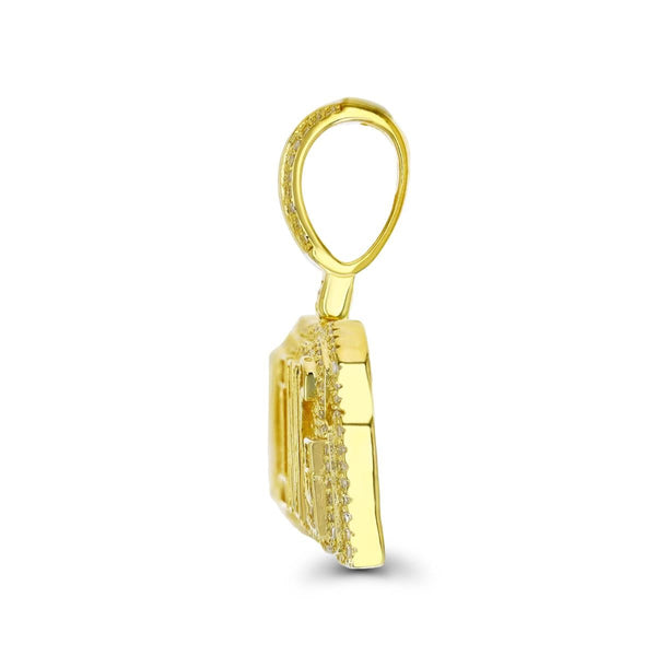 Luxe Layers 14KT Yellow Gold Plated Sterling Silver Baguette Cubic Zirconia 33X49MM King Pendant. Chain Not Included