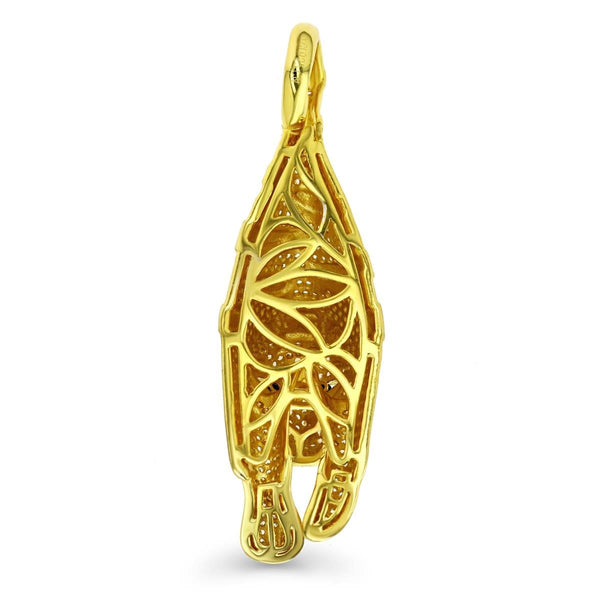 Luxe Layers 14KT Yellow Gold Plated Sterling Silver Cubic Zirconia 63X19MM Black Enamel Tiger Pendant. Chain Not Included