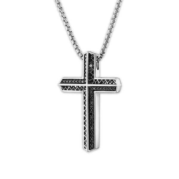 Sterling Silver 1/4 CTW Diamond 34X23MM 22-inch Cross Pendant