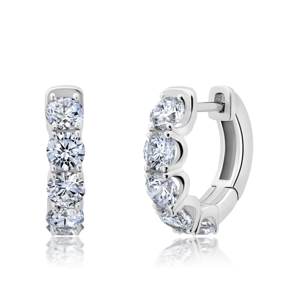 Crislu Platinum Plated Sterling Silver and Cubic Zirconia Huggie Earrings