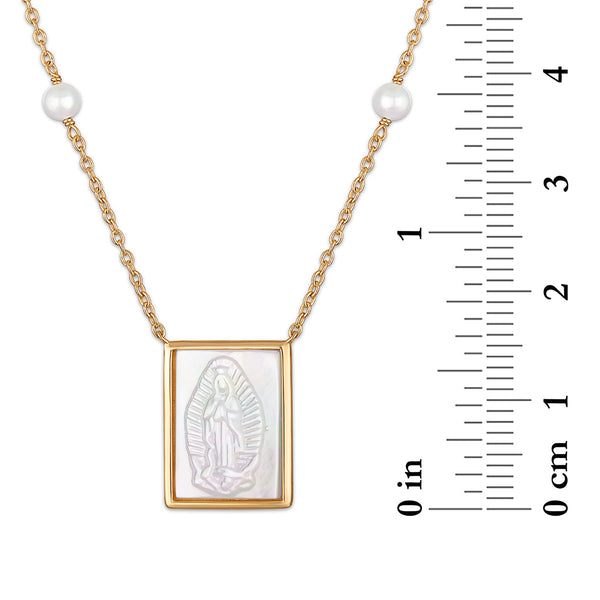 Square Mother of Pearl Guadalupe 16 plus 2-inch Necklace in Yellow Plated Sterling Silver