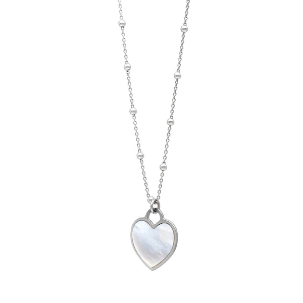 Sterling Silver Heart Shape Mother of Pearl 18-inch Heart Pendant