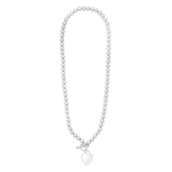 Sterling Silver 18-inch Beaded Heart Necklace