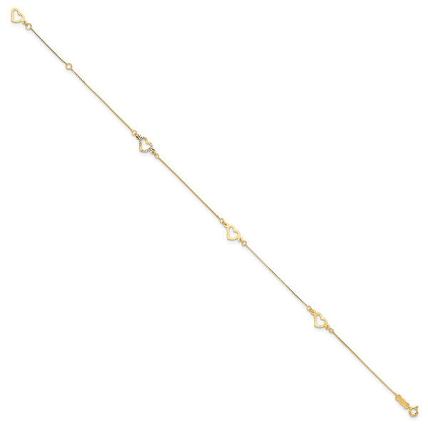 14KT Yellow Gold 9+1-inch extender Adjustable Heart Anklet