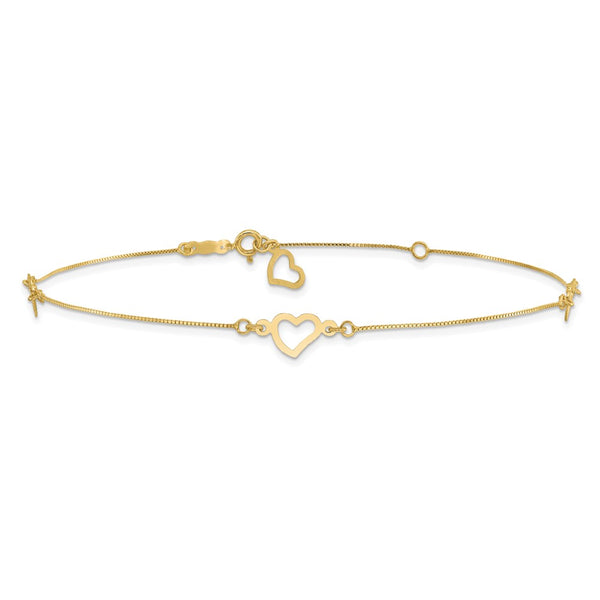 14KT Yellow Gold 9+1-inch extender Adjustable Heart Anklet