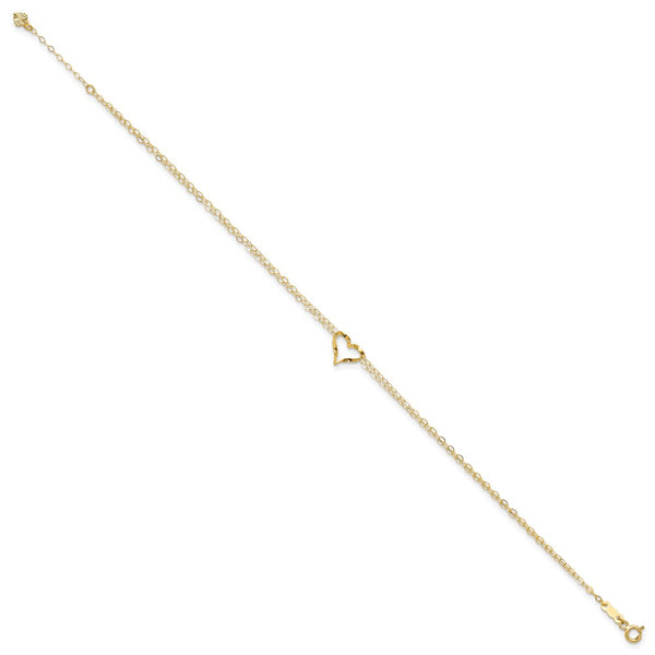 14KT Yellow Gold 9+1-inch extender Adjustable Heart Anklet