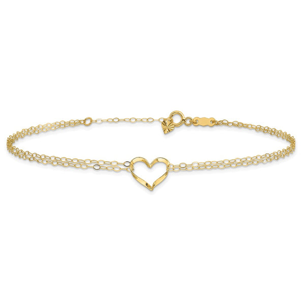 14KT Yellow Gold 9+1-inch extender Adjustable Heart Anklet