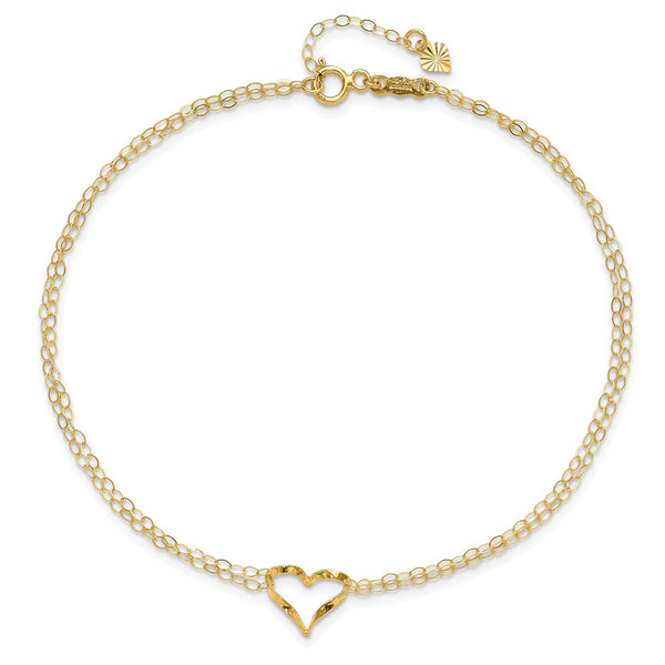 14KT Yellow Gold 9+1-inch extender Adjustable Heart Anklet