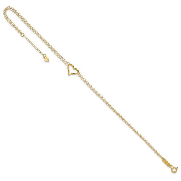 14KT Yellow Gold 9+1-inch extender Adjustable Heart Anklet