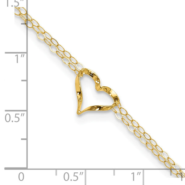 14KT Yellow Gold 9+1-inch extender Adjustable Heart Anklet