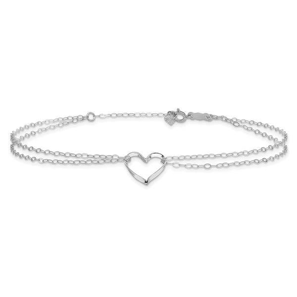 14KT White Gold 9+1-inch extender Adjustable Heart Anklet