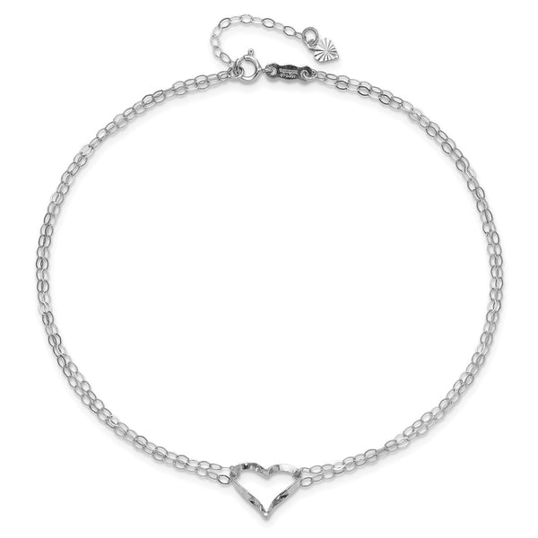 14KT White Gold 9+1-inch extender Adjustable Heart Anklet