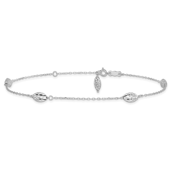 14KT White Gold 9+1-inch extender Adjustable Anklet