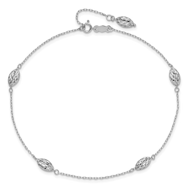 14KT White Gold 9+1-inch extender Adjustable Anklet