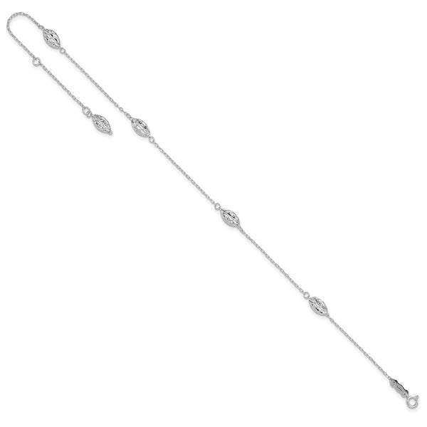 14KT White Gold 9+1-inch extender Adjustable Anklet