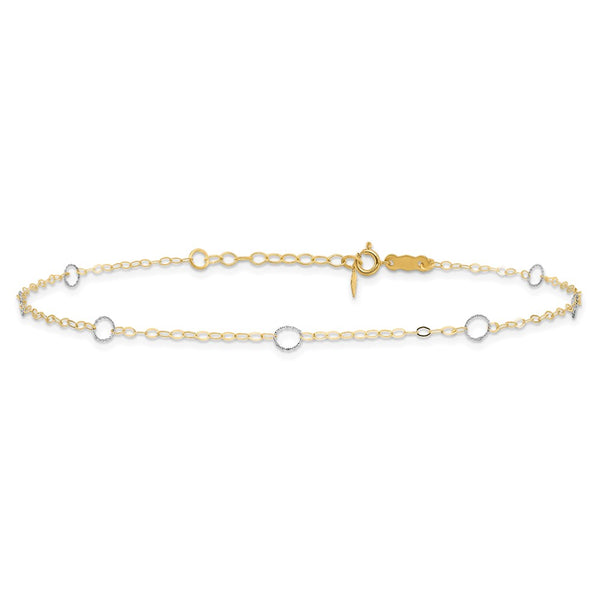 14KT White and Yellow Gold 9+1-inch extender Adjustable Anklet