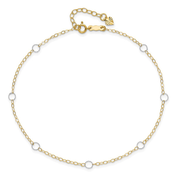 14KT White and Yellow Gold 9+1-inch extender Adjustable Anklet