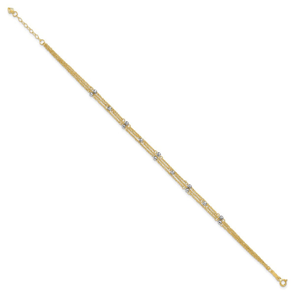 14KT White and Yellow Gold 9+1-inch extender Adjustable Anklet