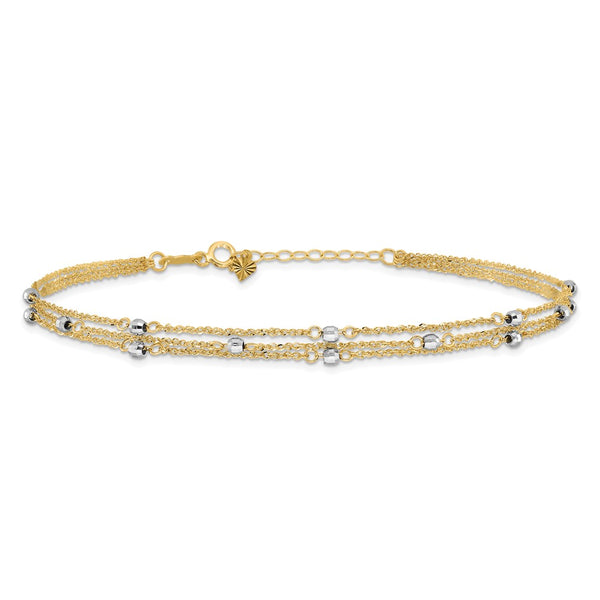 14KT White and Yellow Gold 9+1-inch extender Adjustable Anklet