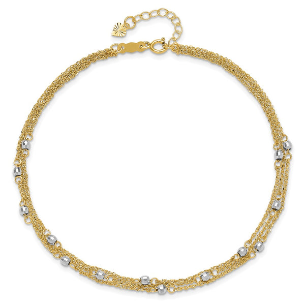 14KT White and Yellow Gold 9+1-inch extender Adjustable Anklet