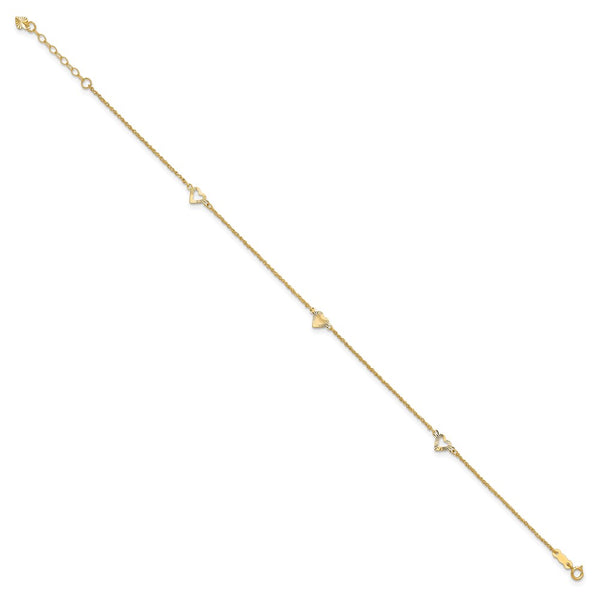 14KT Yellow Gold 9+1-inch extender Adjustable Heart Anklet