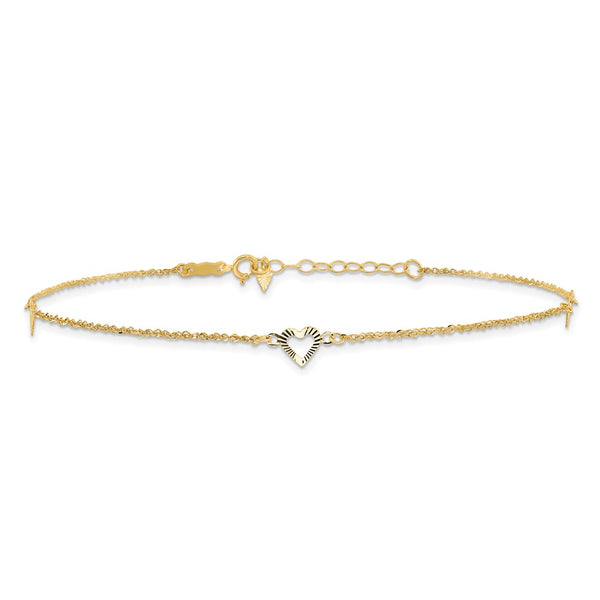 14KT Yellow Gold 9+1-inch extender Adjustable Heart Anklet