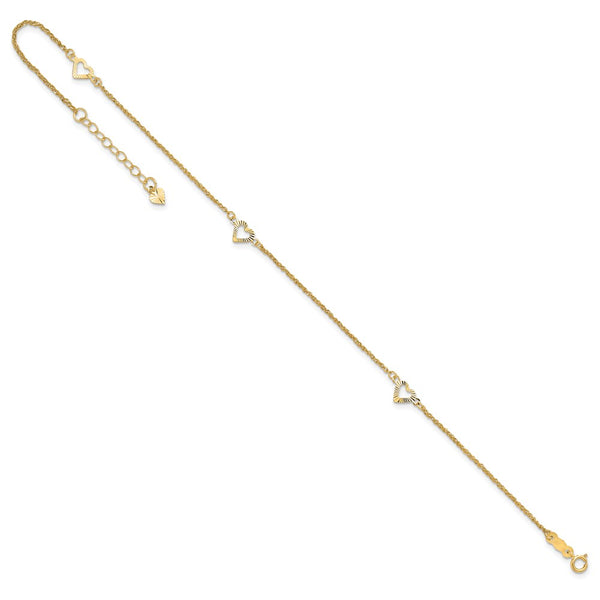 14KT Yellow Gold 9+1-inch extender Adjustable Heart Anklet