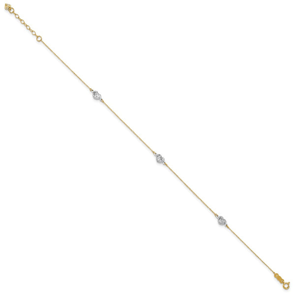 14KT White and Yellow Gold 9+1-inch extender Adjustable Heart Anklet