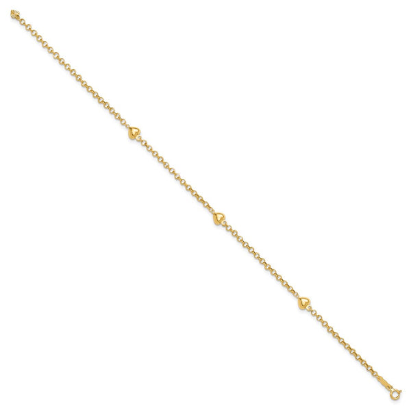 14KT Yellow Gold 10-inch 6MM Heart Anklet